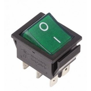 Выключатель (36-2352) 250V, 15А зеленый с подсветкой ON-OFF