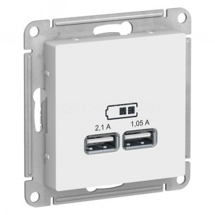 Механизм розетки USB 2-порта (2.1А-1.05А) AtlasDesign белый