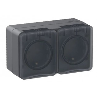 Розетка двойная с/з IP54 16A AtlasDesign антрацит