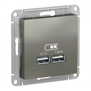 Механизм розетки USB 5В 1порт*2.1 2порта*1.05А AtlasDesign сталь 